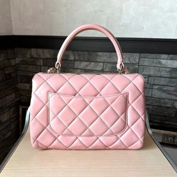 Authentic CHANEL Trendy Lambskin Quilted Small CC Dual Handle Flap Bag Pink Tote - Picture 5 of 13